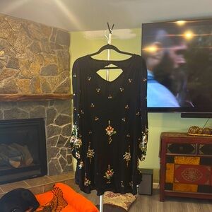 Free people Black Dress with Colorful Embroidery